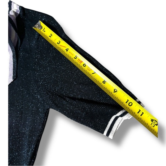 Anthropologie NUMPH Sparkly Navy with White Accents Short Sleeve Tie Collar Top - Picture 15 of 16